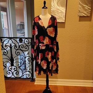 Banana Republic Black Dress with Red Floral Design